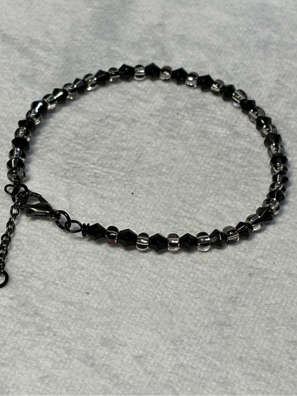 Delicate Faceted Hematite & Silver Beaded Anklet
